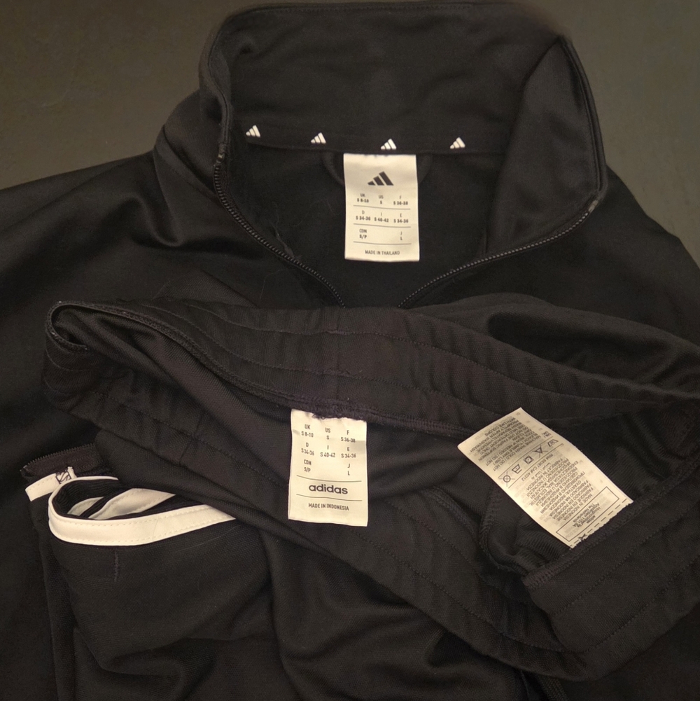 Adidas 3-Stripes Track Suit Set Black White Jacket + Pants Size Small